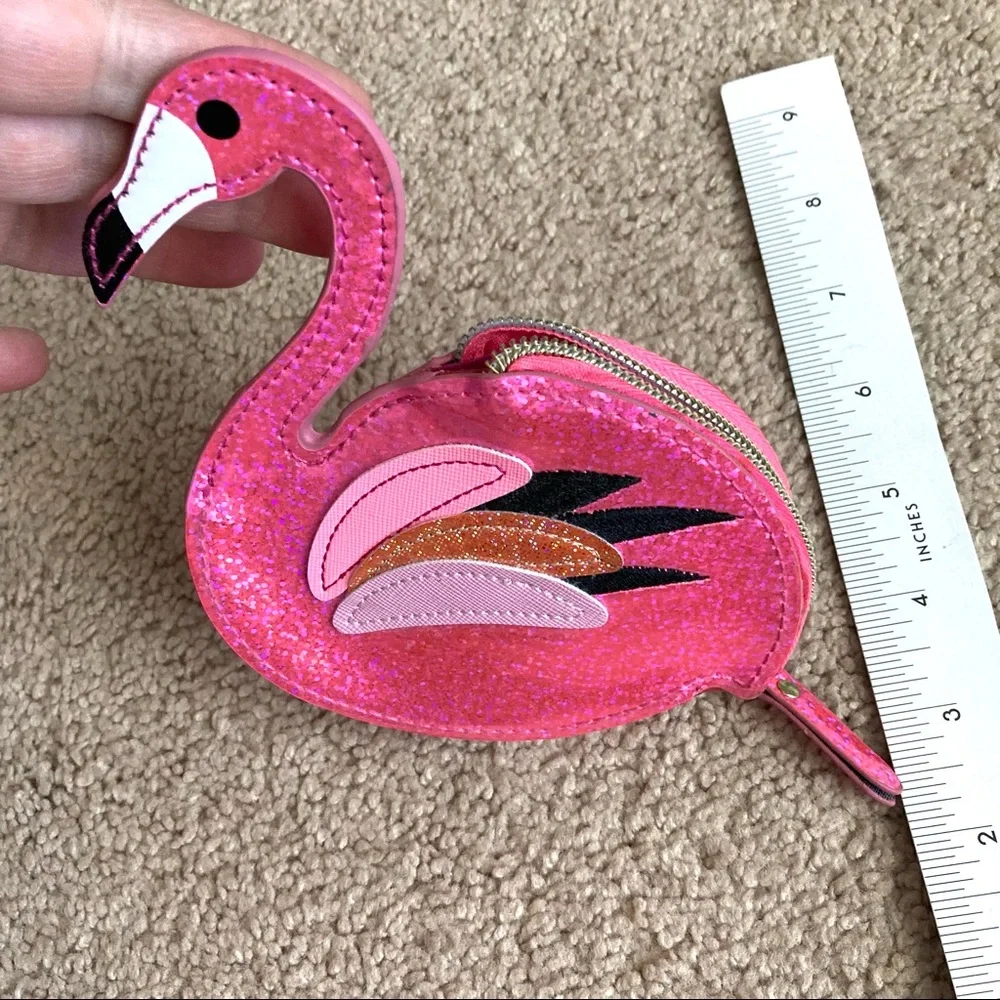 NWOT Posh+Pop Flamingo Shape Coin Wallet Pink Glittered